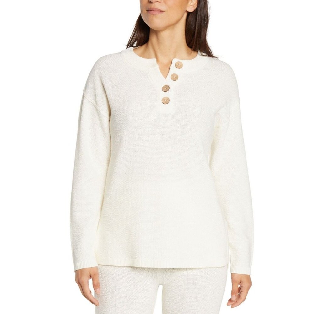 Three Dots Womens Casual Parma Henley Long Sleeves Top Egret Size XS NWT